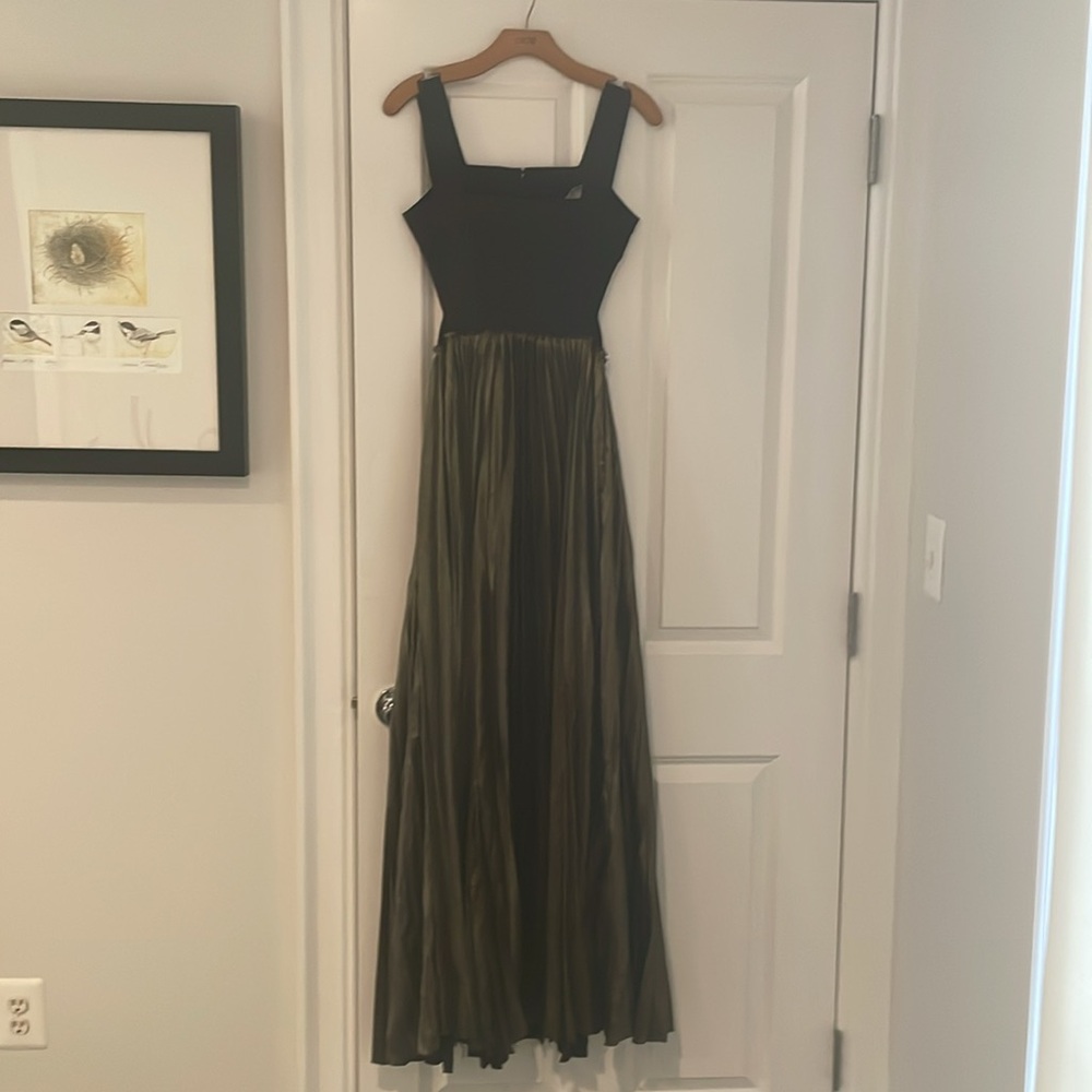ALC Gold black Pleated Maxi Skirt Olivia Square Neck Gown Dress stretch medium - Picture 5 of 15